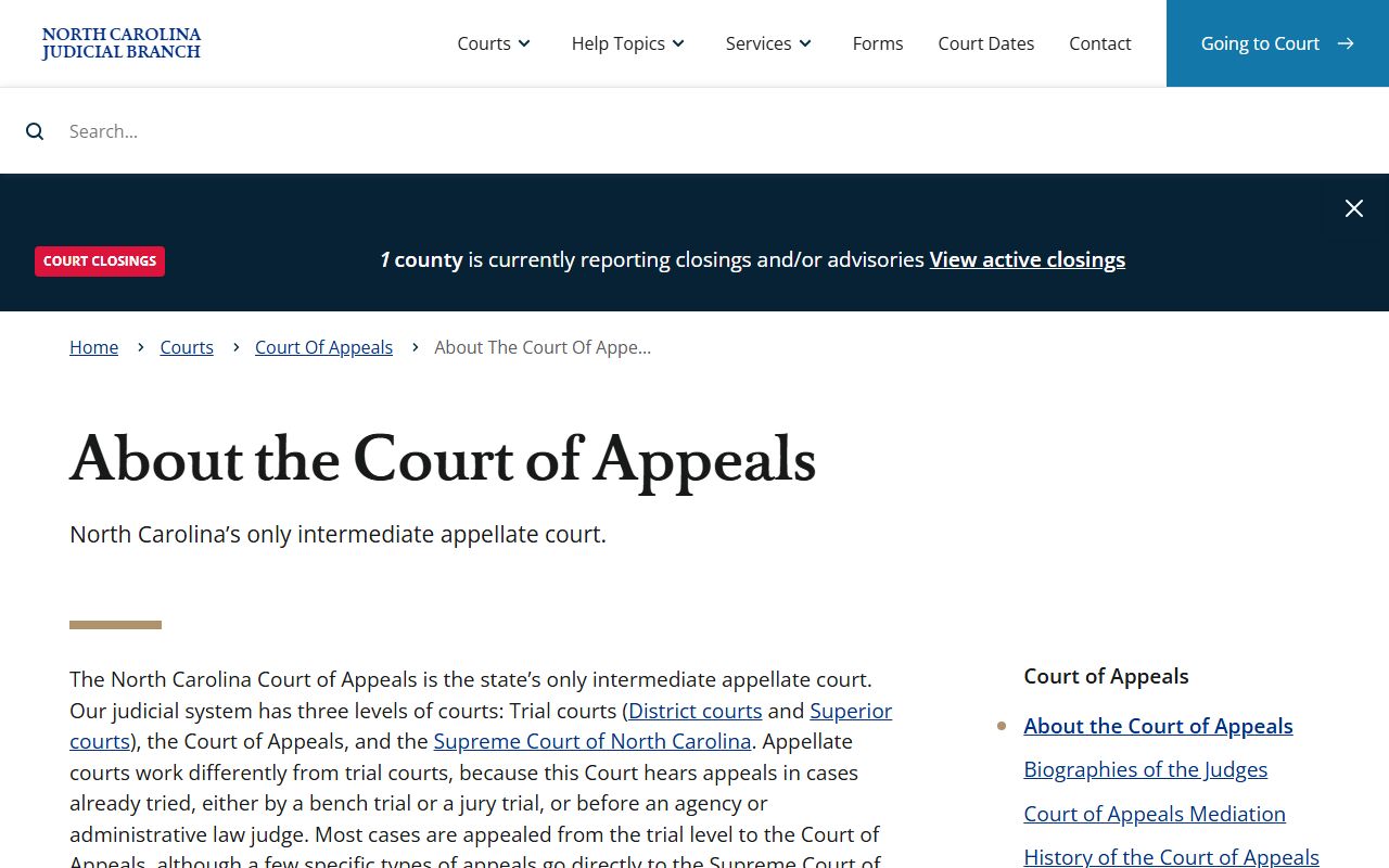 North Carolina Court of Appeals page tied to Johnston County court records appeals