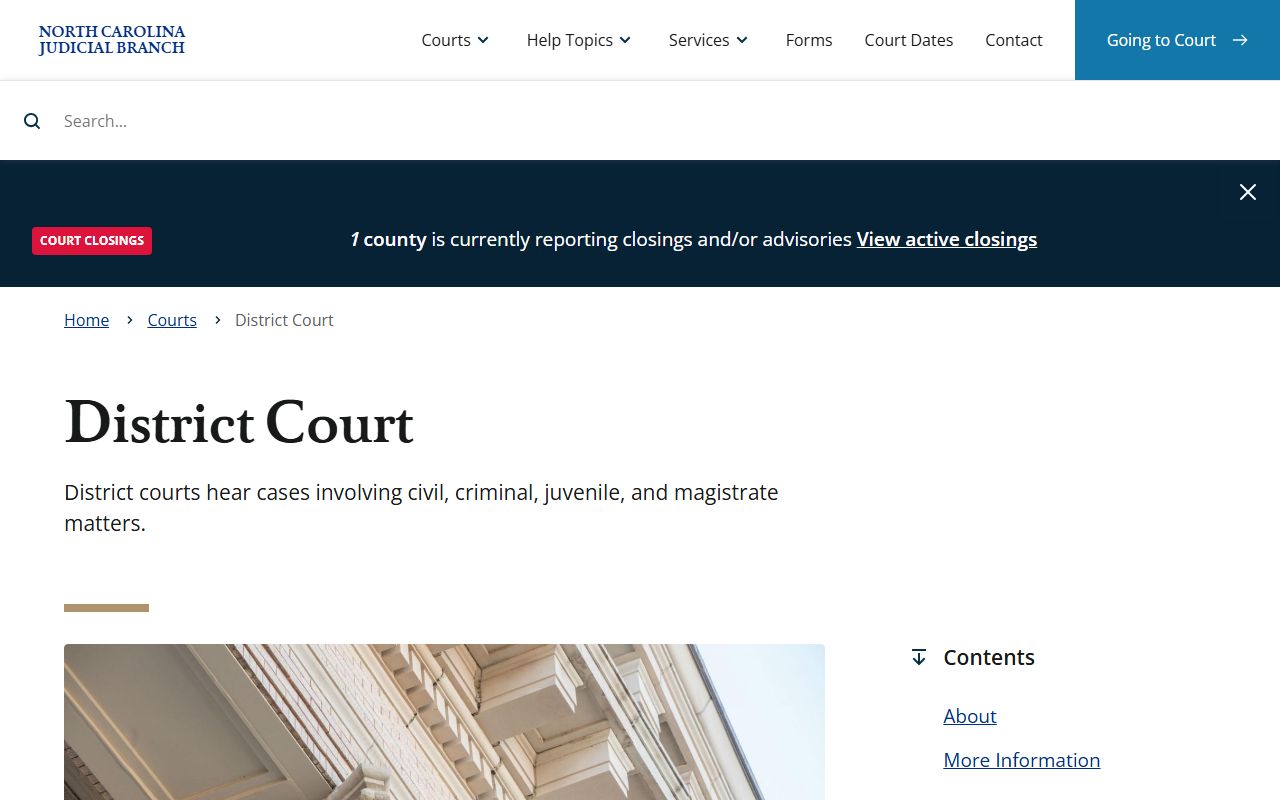 North Carolina District Court page for Johnston County court records