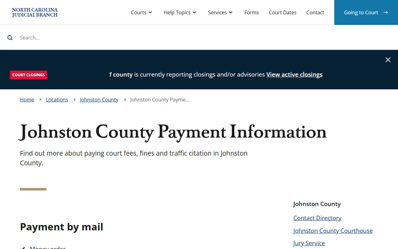 Johnston County court records payment information page