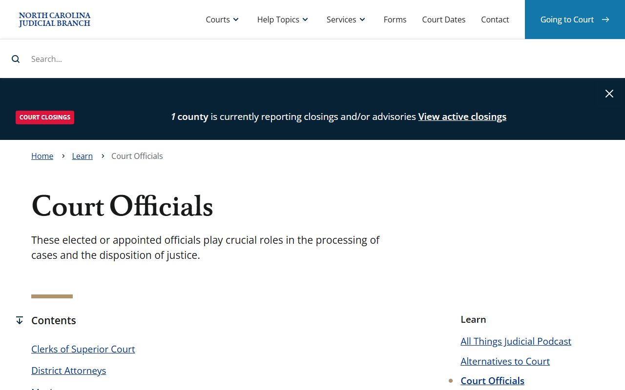 North Carolina court officials descriptions tied to Johnston County court records access