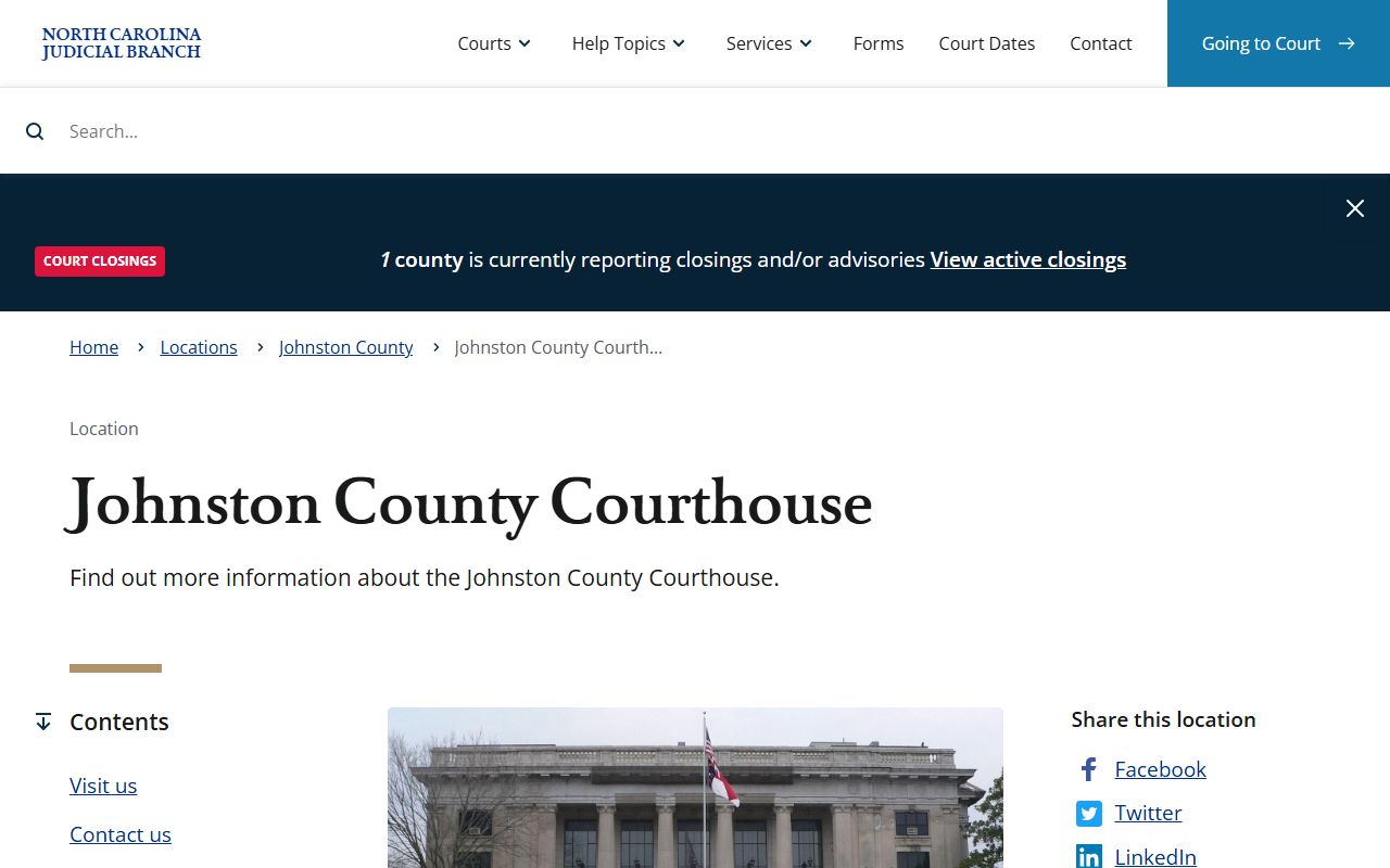 Official Johnston County Courthouse page with address and hours for court records