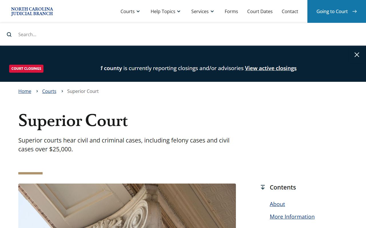 North Carolina Superior Court page describing Johnston County court records jurisdiction