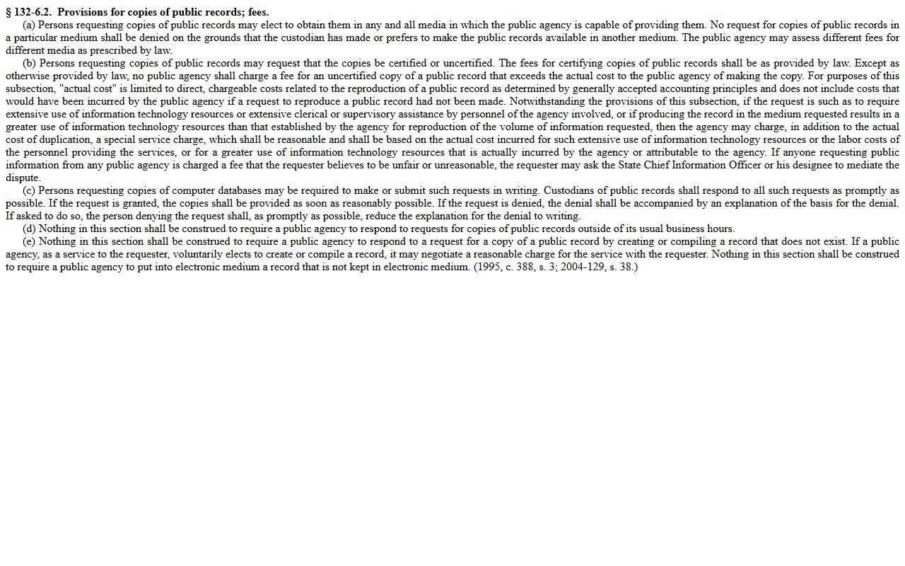 G.S. 132-6.2 copy fee statute used for Johnston County Clerk of Superior Court records requests