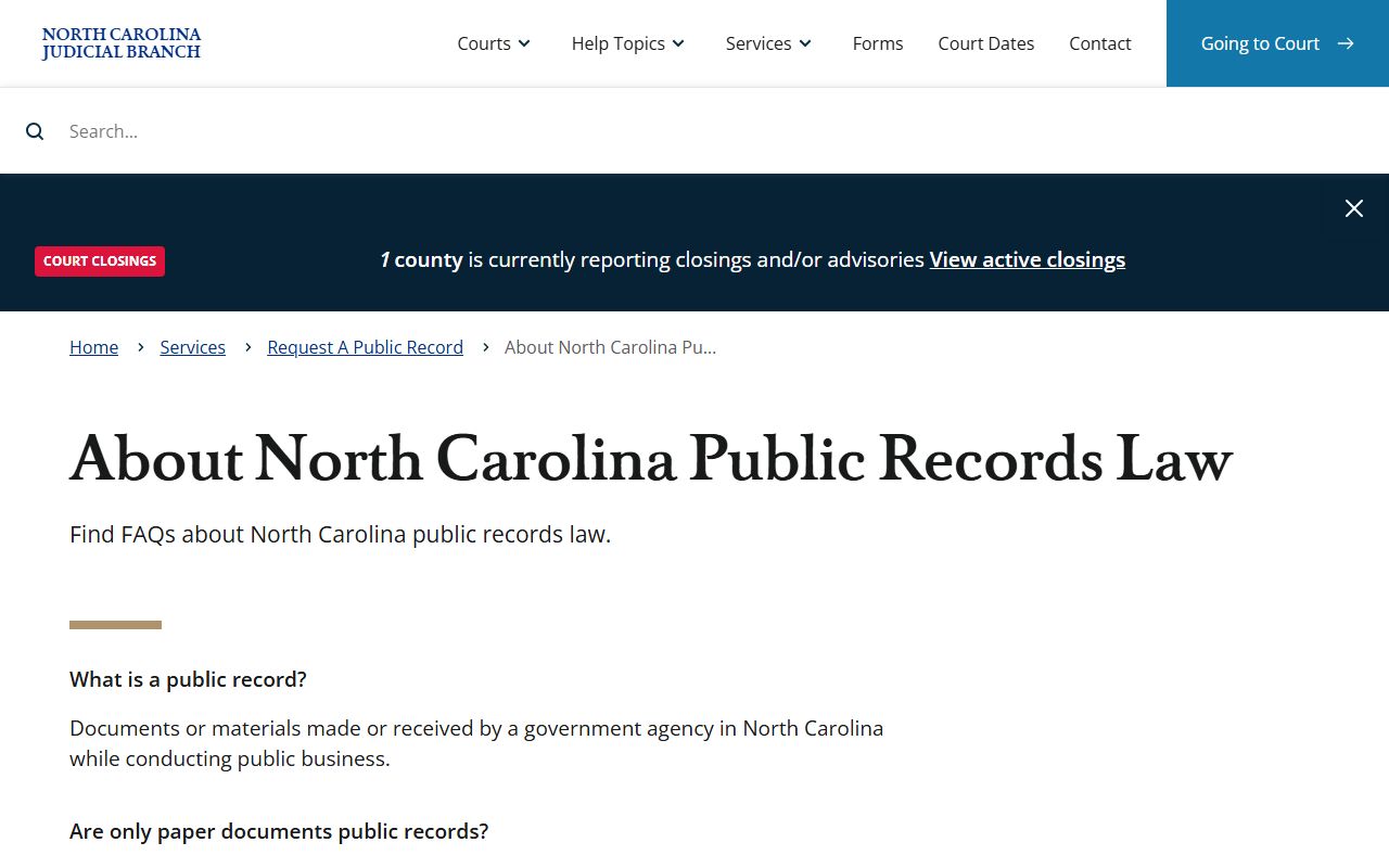 FAQ about North Carolina public records law for Johnston County court dockets
