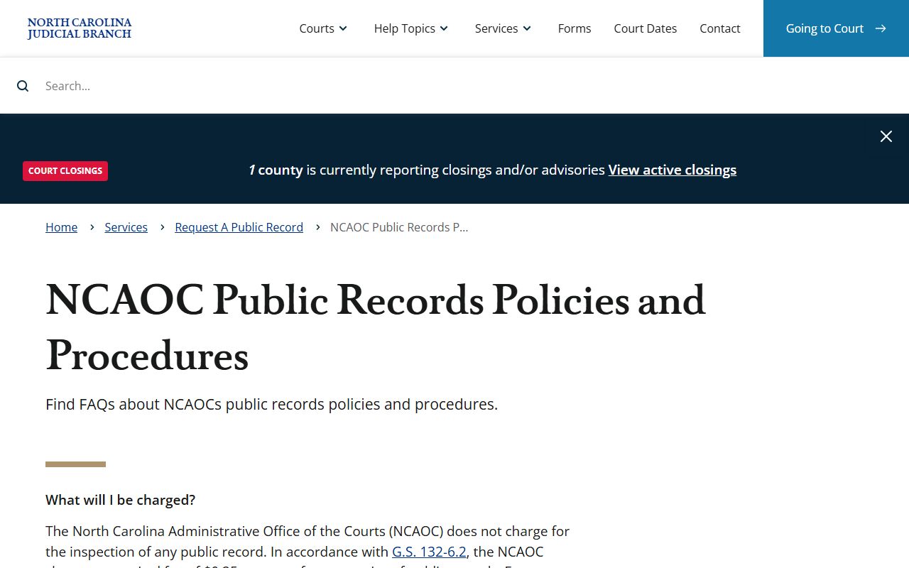 NCAOC public records policies and procedures for Johnston County court dockets