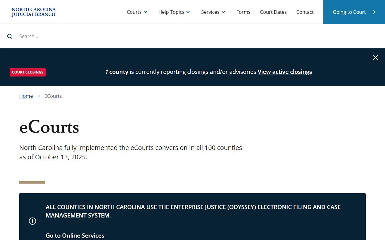 eCourts implementation page covering Johnston County court records statewide