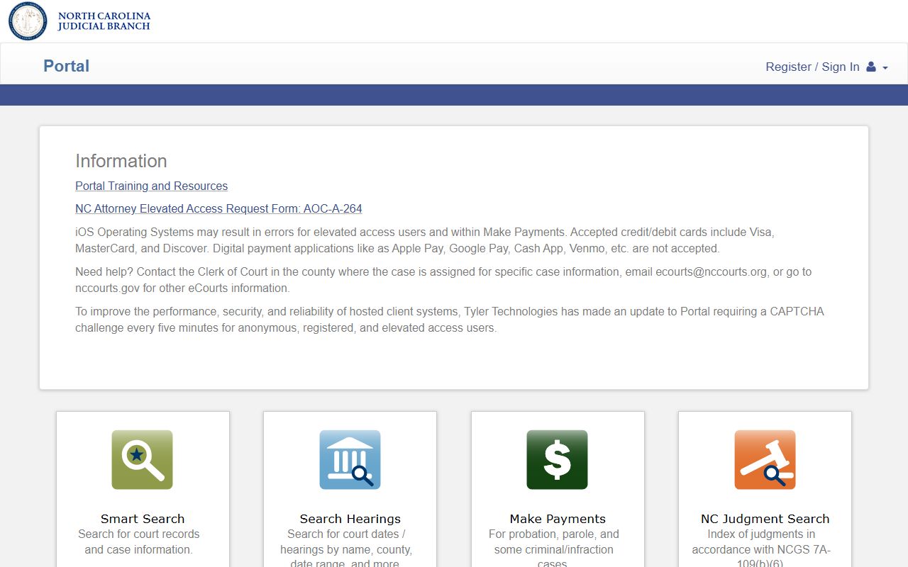 NC eCourts Portal case search interface for Johnston County court records