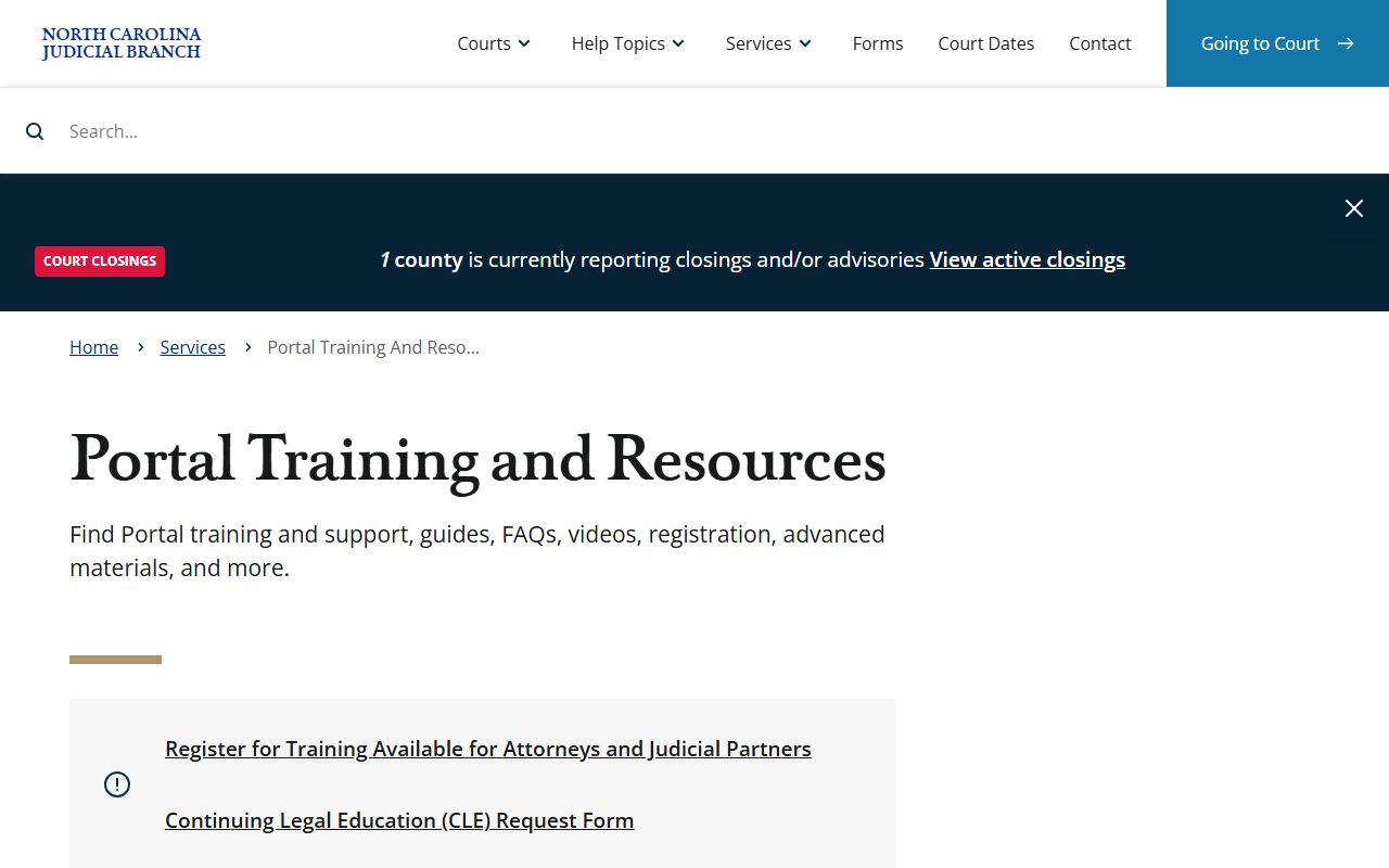Official eCourts training page for Johnston County court records search
