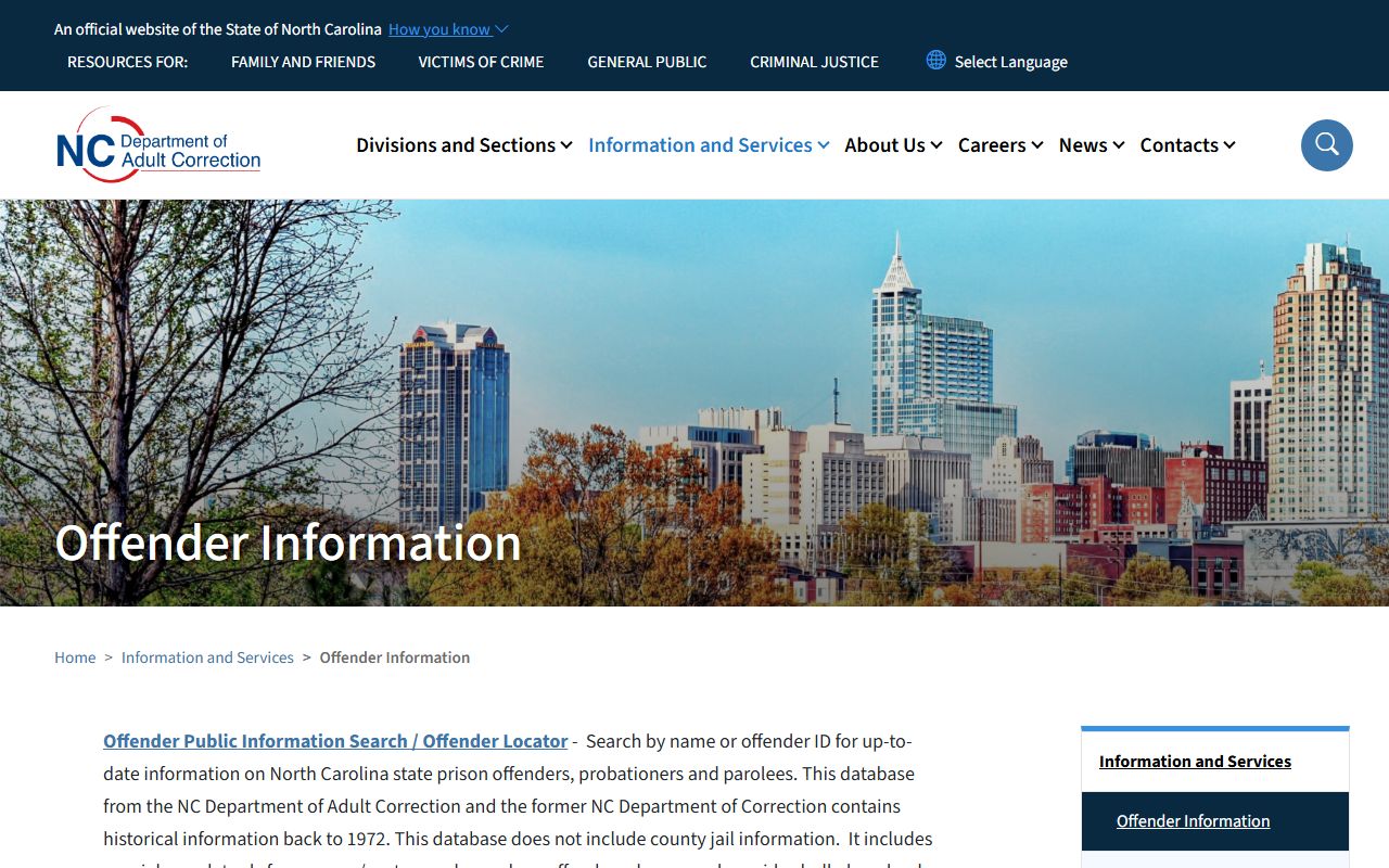 North Carolina Department of Adult Correction offender search hub for Johnston County arrest records