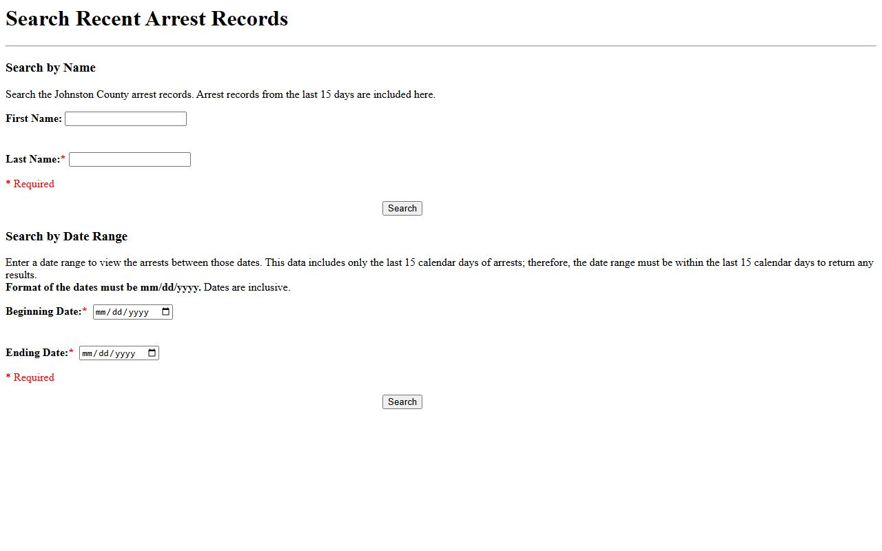 Johnston County arrest records recent-arrest search by name and date range
