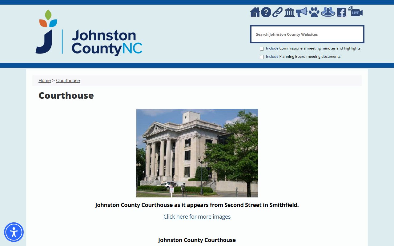 Johnston County District Court courthouse directions and parking page