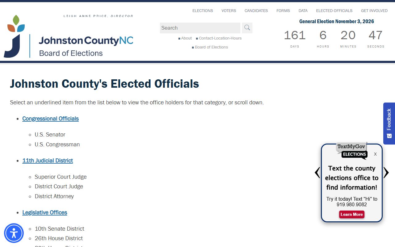 Johnston County District Court elected officials list with clerk and sheriff