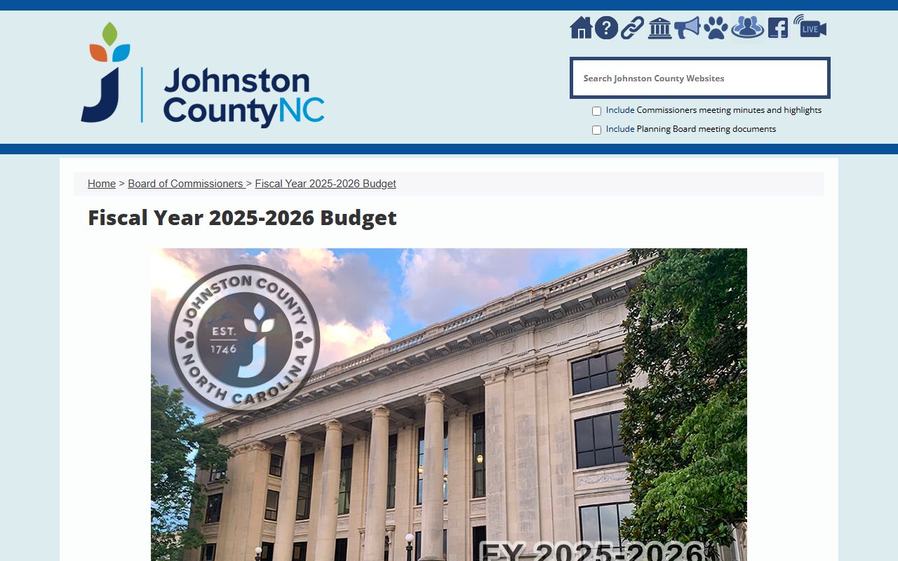 Johnston County government budget resource page related to county records