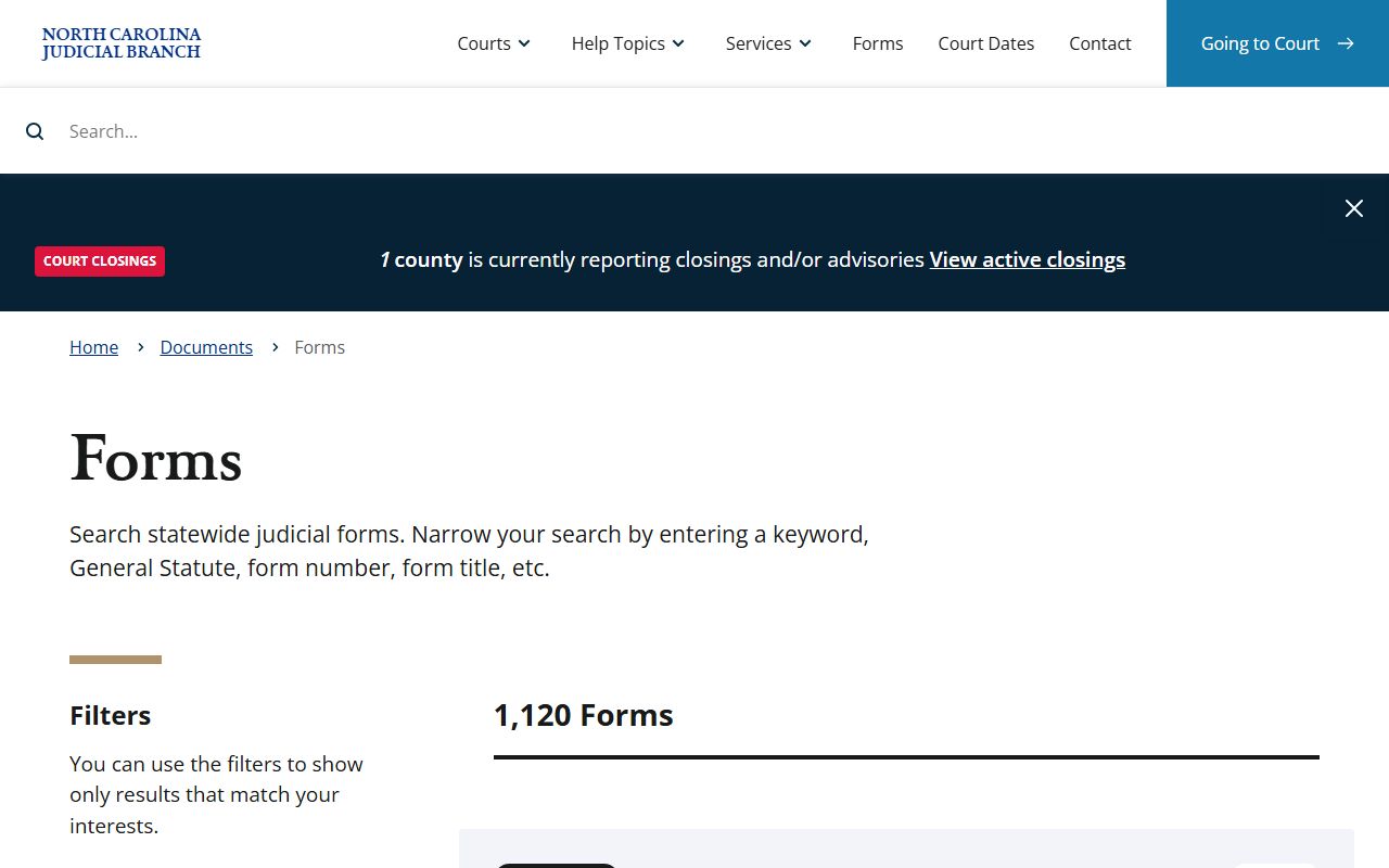 North Carolina Judicial Branch forms search used for Johnston County probate records