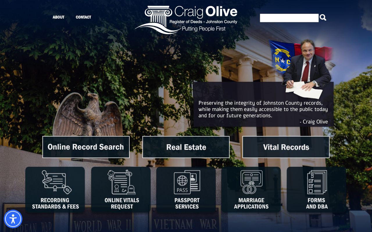 Johnston County Register of Deeds homepage for Johnston County public records