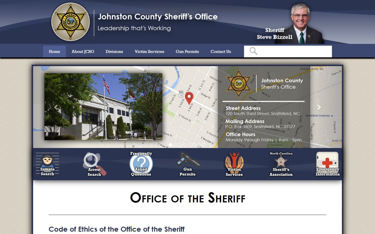 Johnston County Sheriff's Office page for Johnston County public records and arrest information