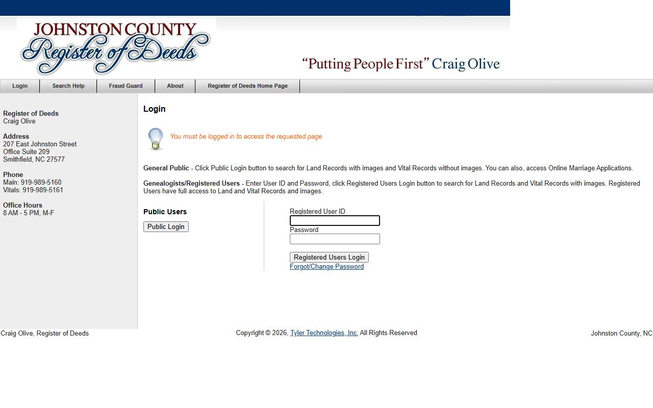 Johnston County Register of Deeds EagleWeb land-record search, a separate system from released inmates records