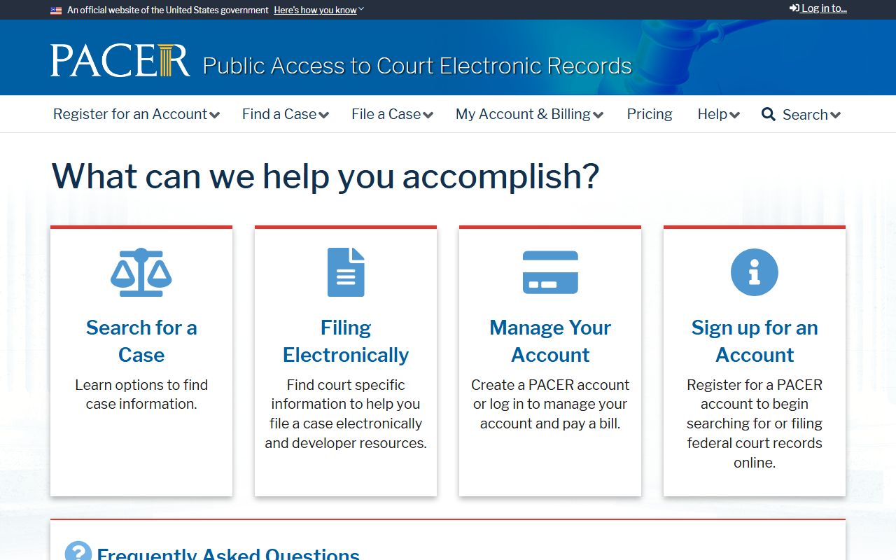 PACER federal court records system used to access cases related to Johnston County traffic court records in federal court