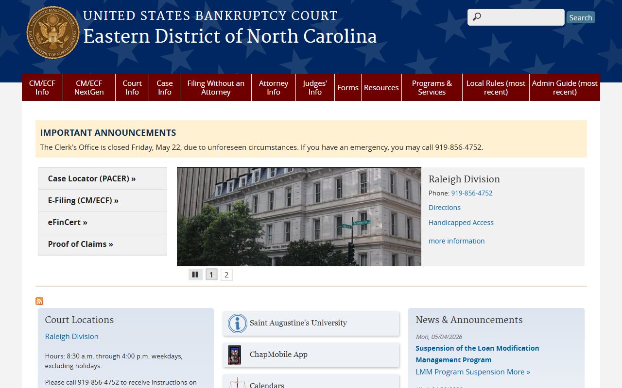 U.S. Bankruptcy Court for the Eastern District of North Carolina, a federal court distinct from Johnston County traffic court records