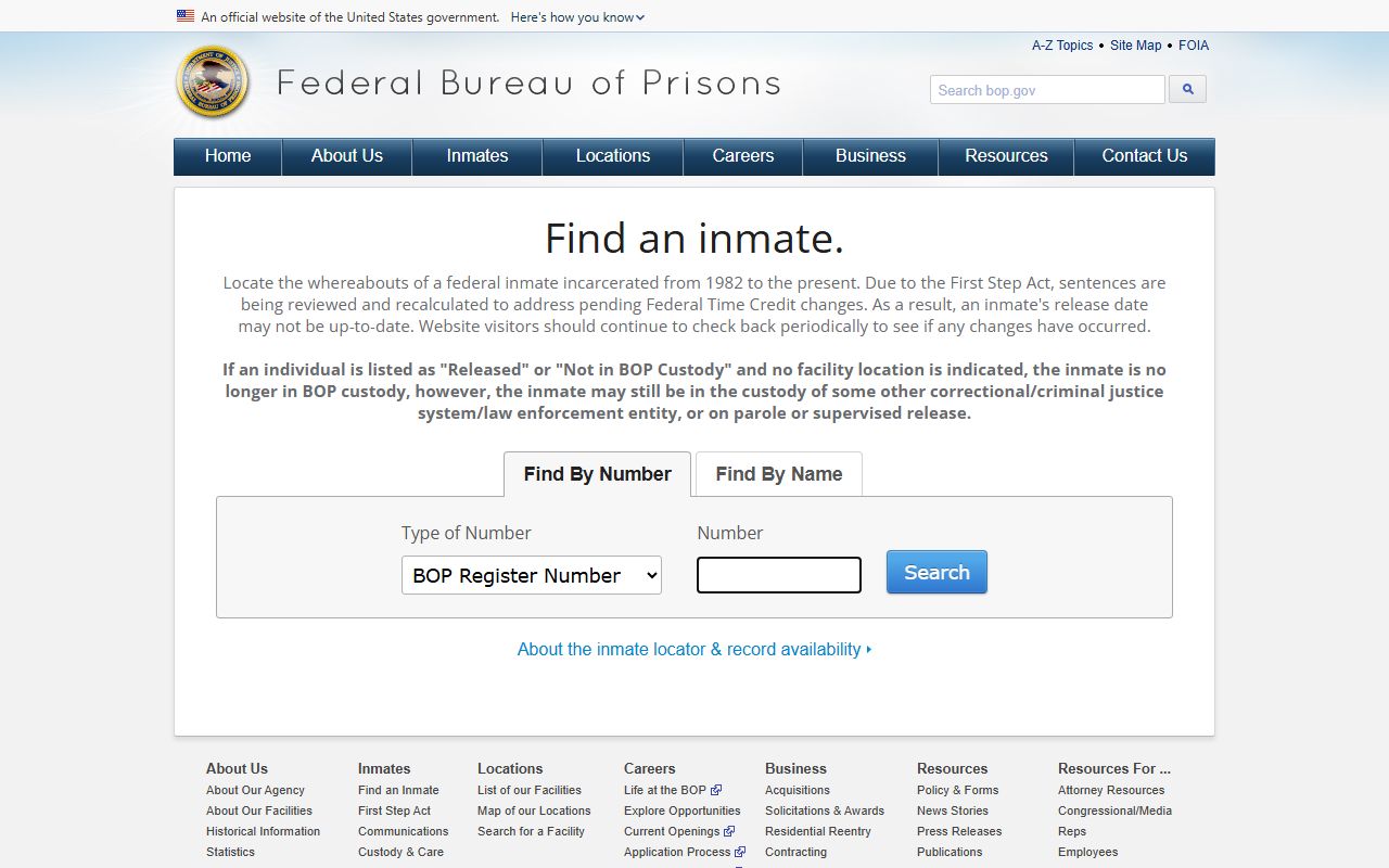 Federal Bureau of Prisons inmate locator used beside a Johnston County warrant search
