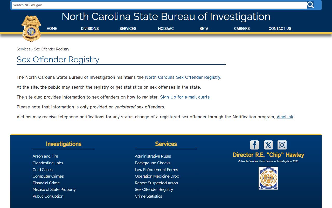 NC SBI sex offender registry page tied to a Johnston County warrant search